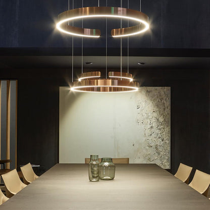 Modern Circular Chandelier - Adjustable LED Lighting & Dimmable Featur