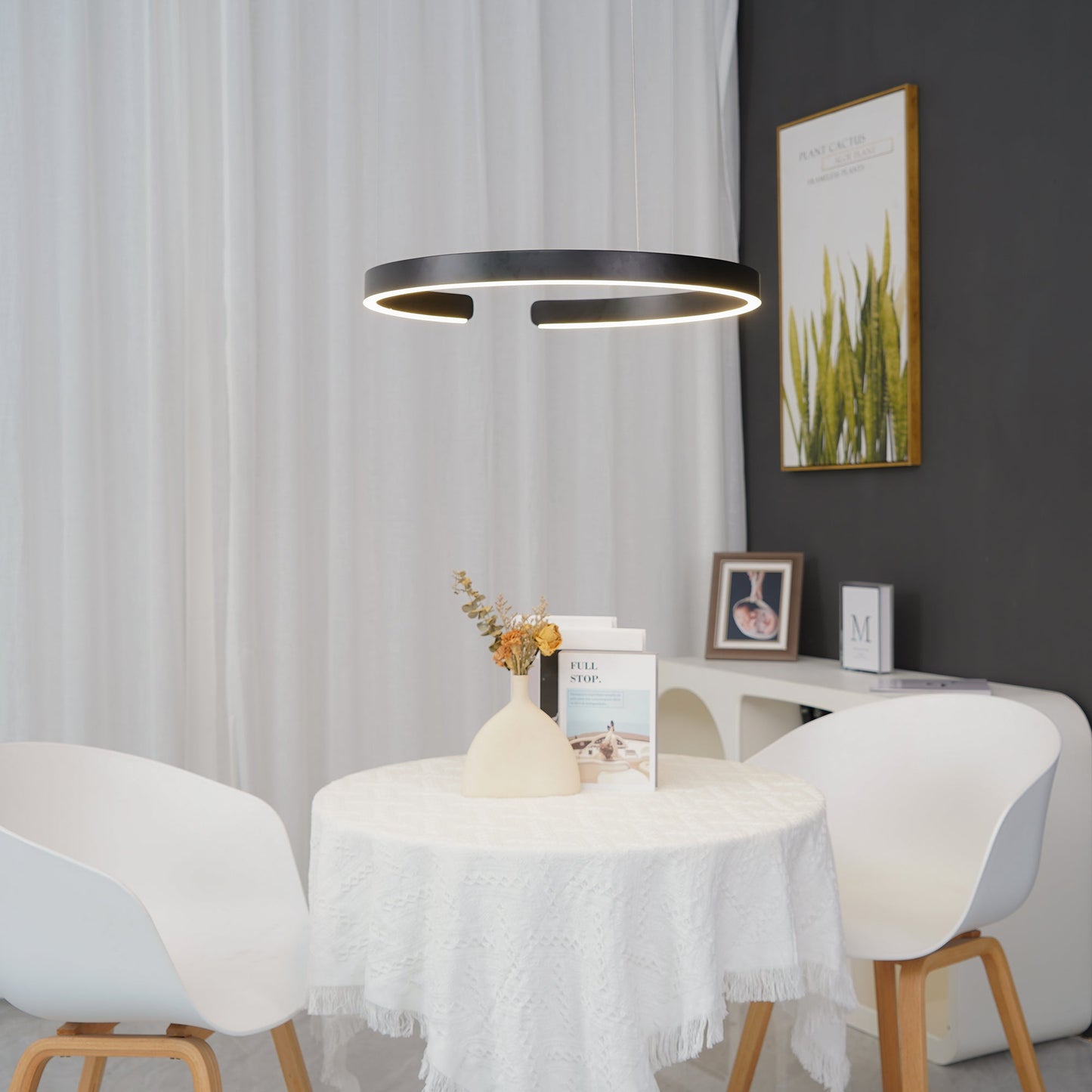 Modern Circular Chandelier - Adjustable LED Lighting & Dimmable Featur
