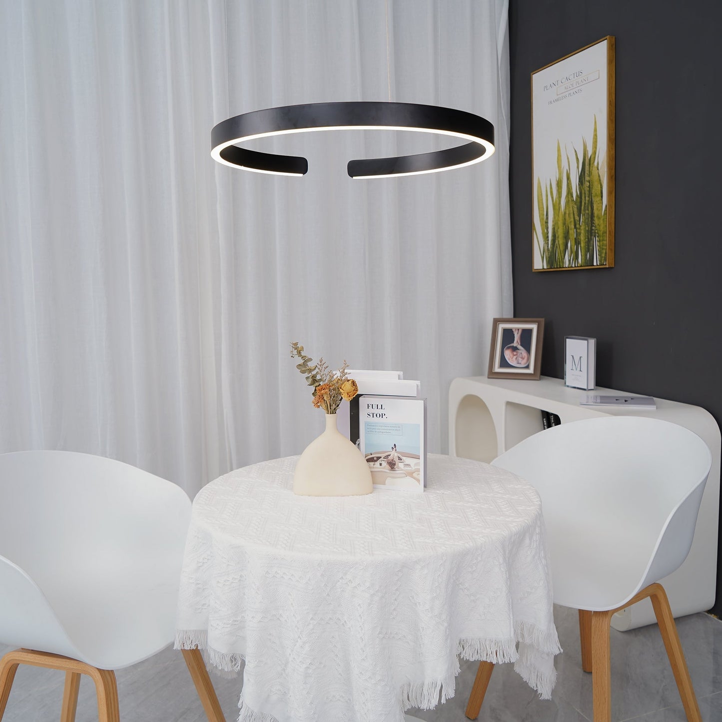 Modern Circular Chandelier - Adjustable LED Lighting & Dimmable Featur