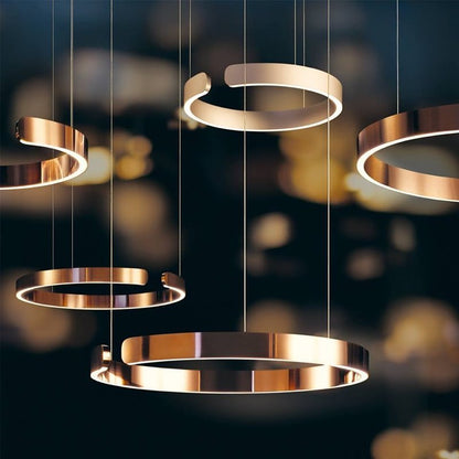 Modern Circular Chandelier - Adjustable LED Lighting & Dimmable Featur