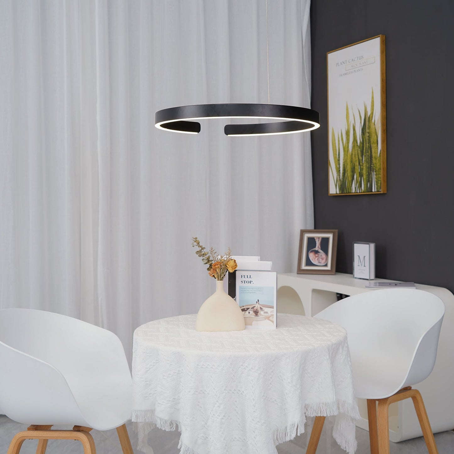 Modern Circular Chandelier - Adjustable LED Lighting & Dimmable Featur