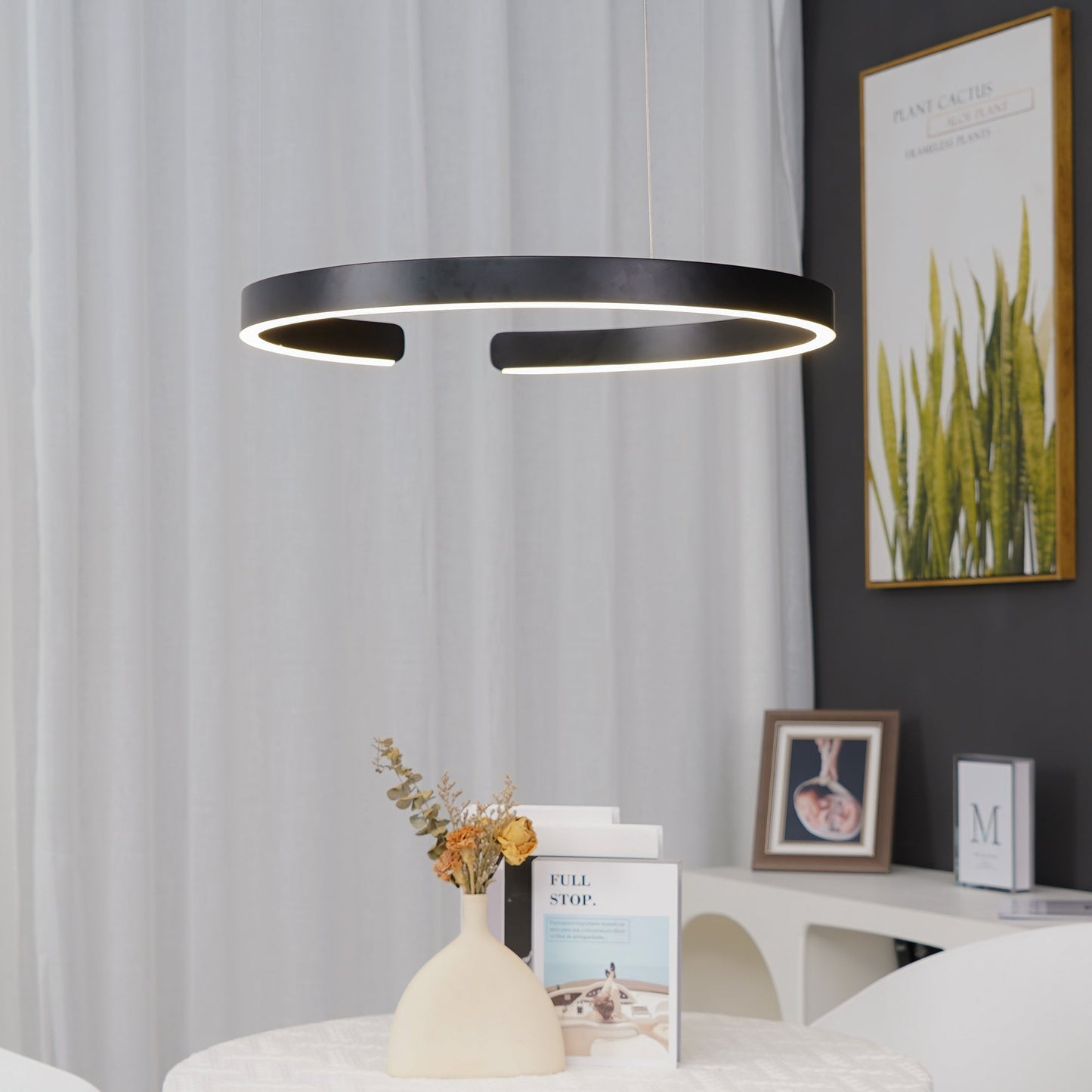 Modern Circular Chandelier - Adjustable LED Lighting & Dimmable Featur