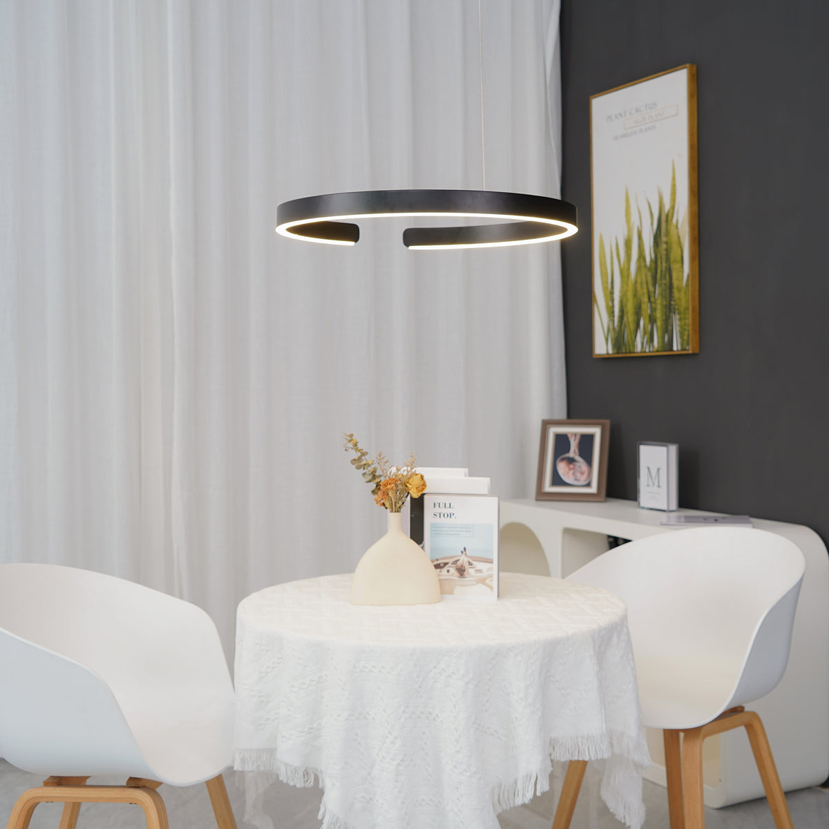 Modern Circular Chandelier - Adjustable LED Lighting & Dimmable Featur