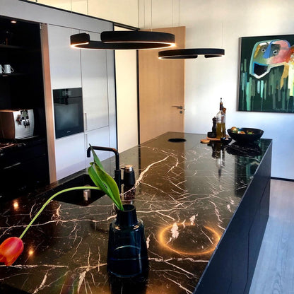 Modern Circular Chandelier - Adjustable LED Lighting & Dimmable Featur