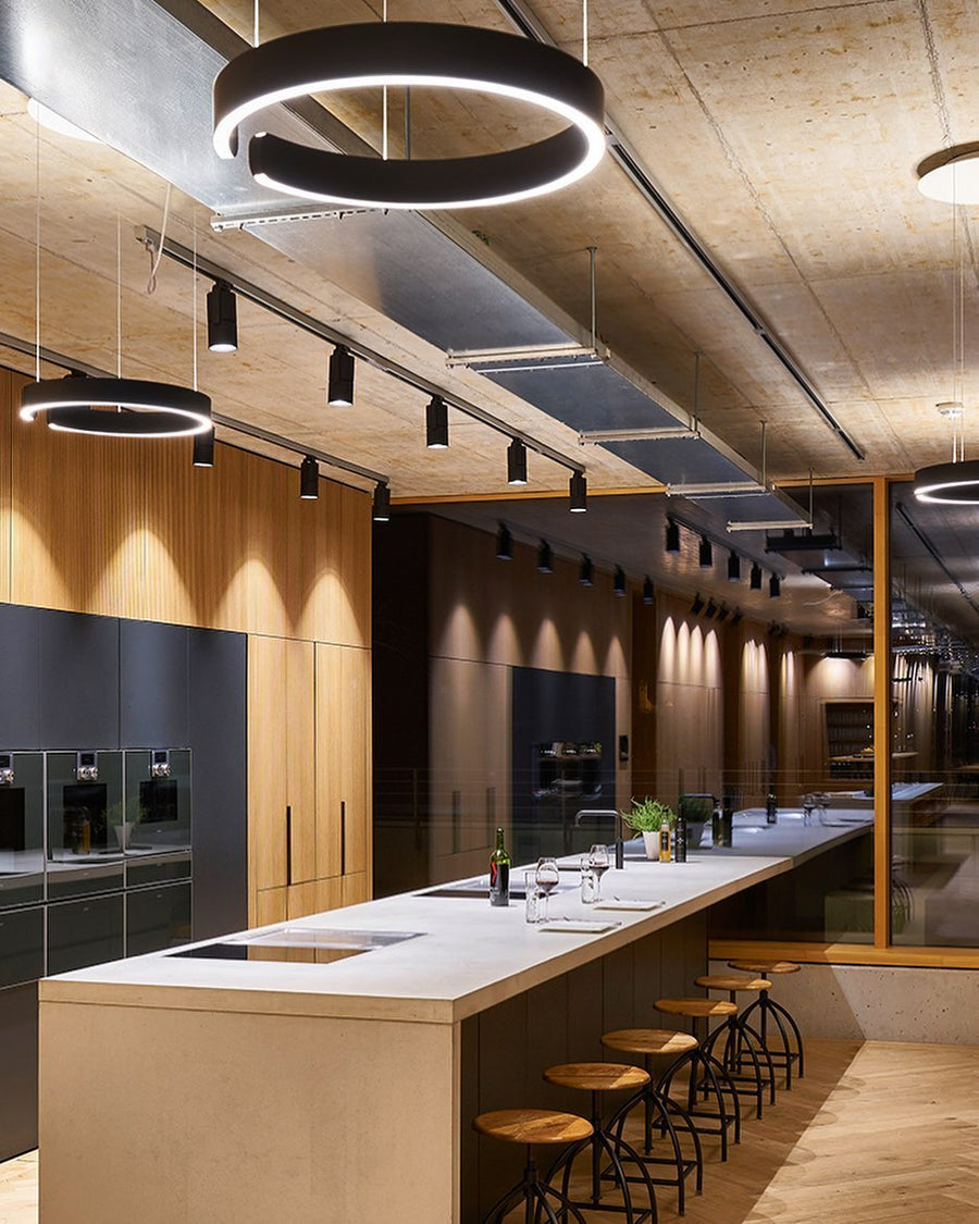 Modern Circular Chandelier - Adjustable LED Lighting & Dimmable Featur