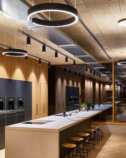 Modern Circular Chandelier - Adjustable LED Lighting & Dimmable Featur
