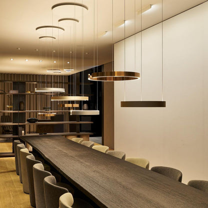 Modern Circular Chandelier - Adjustable LED Lighting & Dimmable Featur