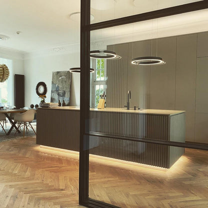 Modern Circular Chandelier - Adjustable LED Lighting & Dimmable Featur
