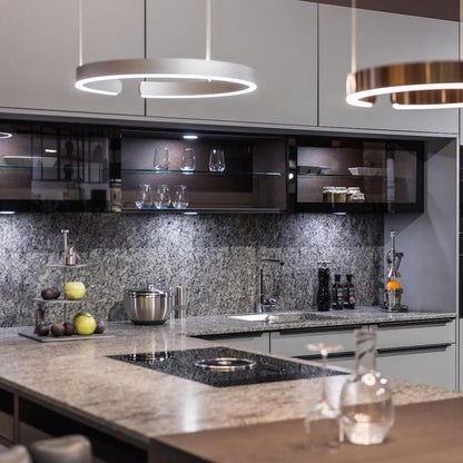 Modern Circular Chandelier - Adjustable LED Lighting & Dimmable Featur