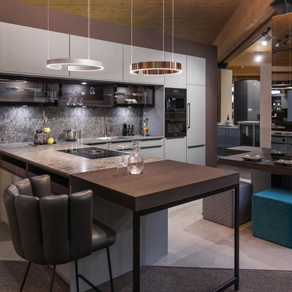 Modern Circular Chandelier - Adjustable LED Lighting & Dimmable Featur