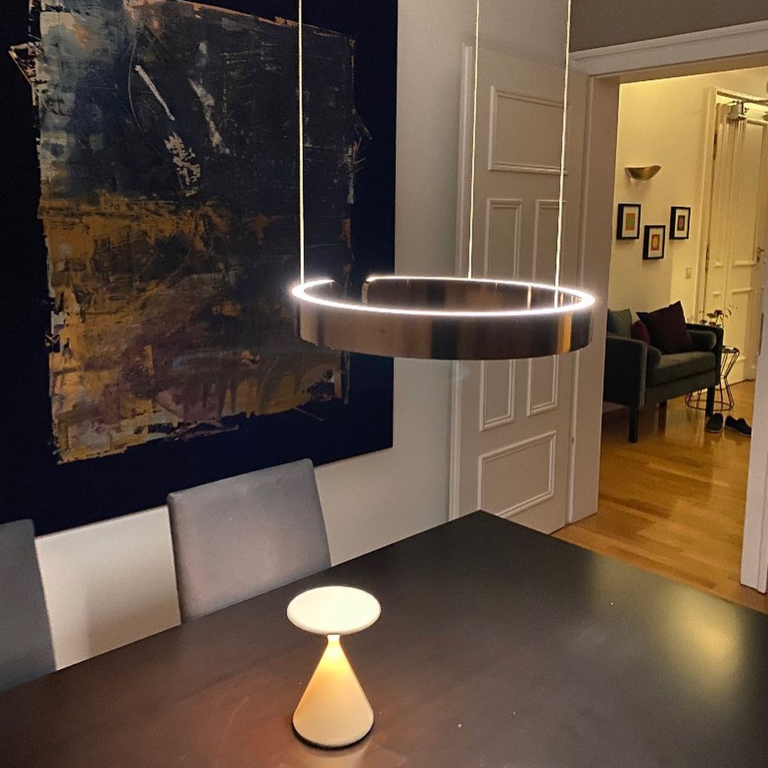 Modern Circular Chandelier - Adjustable LED Lighting & Dimmable Featur