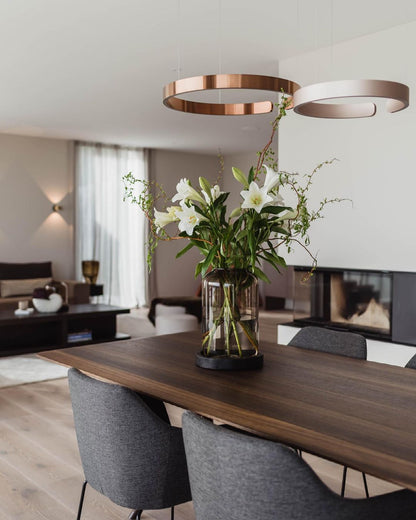 Modern Circular Chandelier - Adjustable LED Lighting & Dimmable Featur