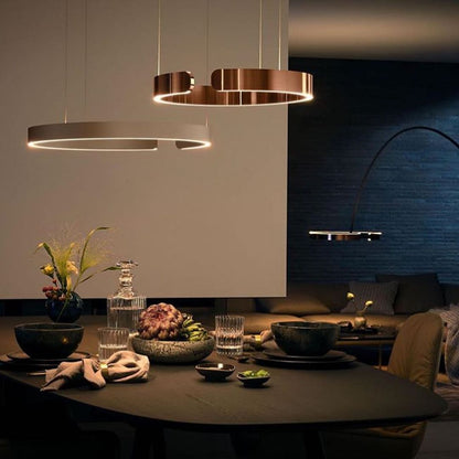 Modern Circular Chandelier - Adjustable LED Lighting & Dimmable Featur