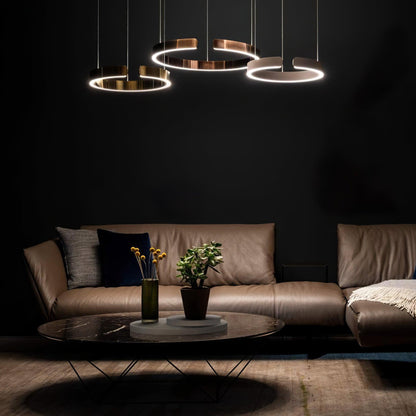 Modern Circular Chandelier - Adjustable LED Lighting & Dimmable Featur