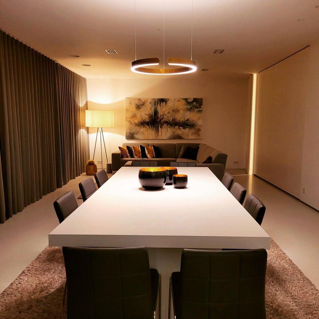 Modern Circular Chandelier - Adjustable LED Lighting & Dimmable Featur