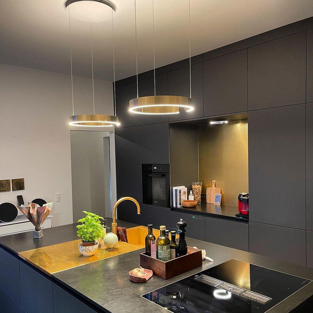 Modern Circular Chandelier - Adjustable LED Lighting & Dimmable Featur