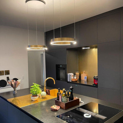 Modern Circular Chandelier - Adjustable LED Lighting & Dimmable Featur