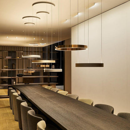 Modern Circular Chandelier - Adjustable LED Lighting & Dimmable Featur