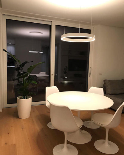 Modern Circular Chandelier - Adjustable LED Lighting & Dimmable Featur