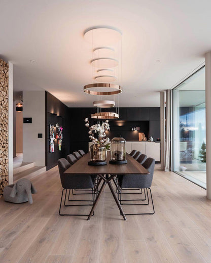 Modern Circular Chandelier - Adjustable LED Lighting & Dimmable Featur