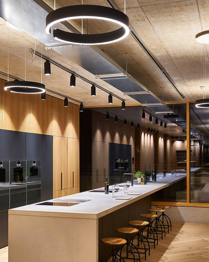 Modern Circular Chandelier - Adjustable LED Lighting & Dimmable Featur