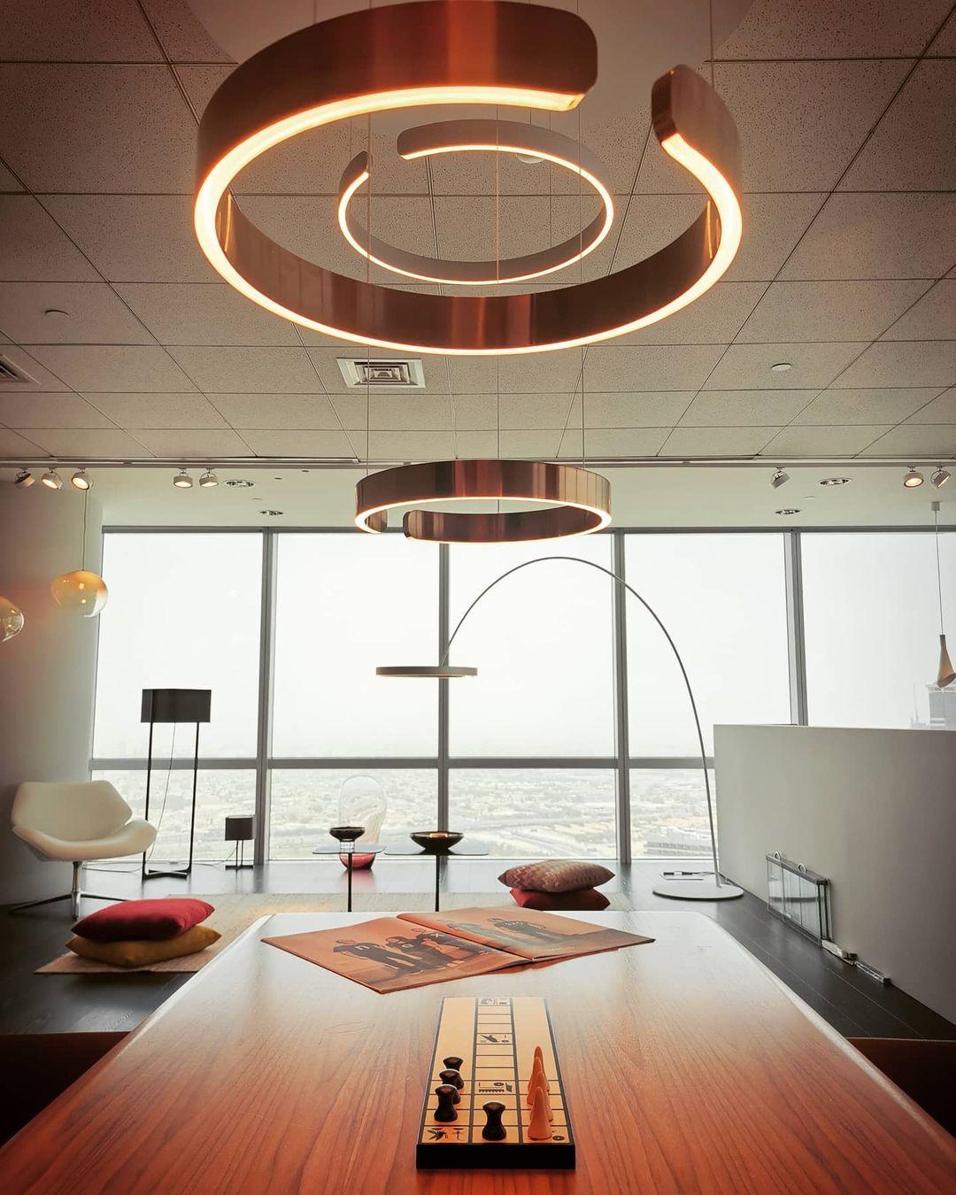 Modern Circular Chandelier - Adjustable LED Lighting & Dimmable Featur