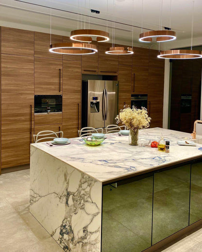 Modern Circular Chandelier - Adjustable LED Lighting & Dimmable Featur