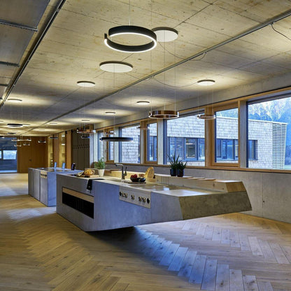 Modern Circular Chandelier - Adjustable LED Lighting & Dimmable Featur