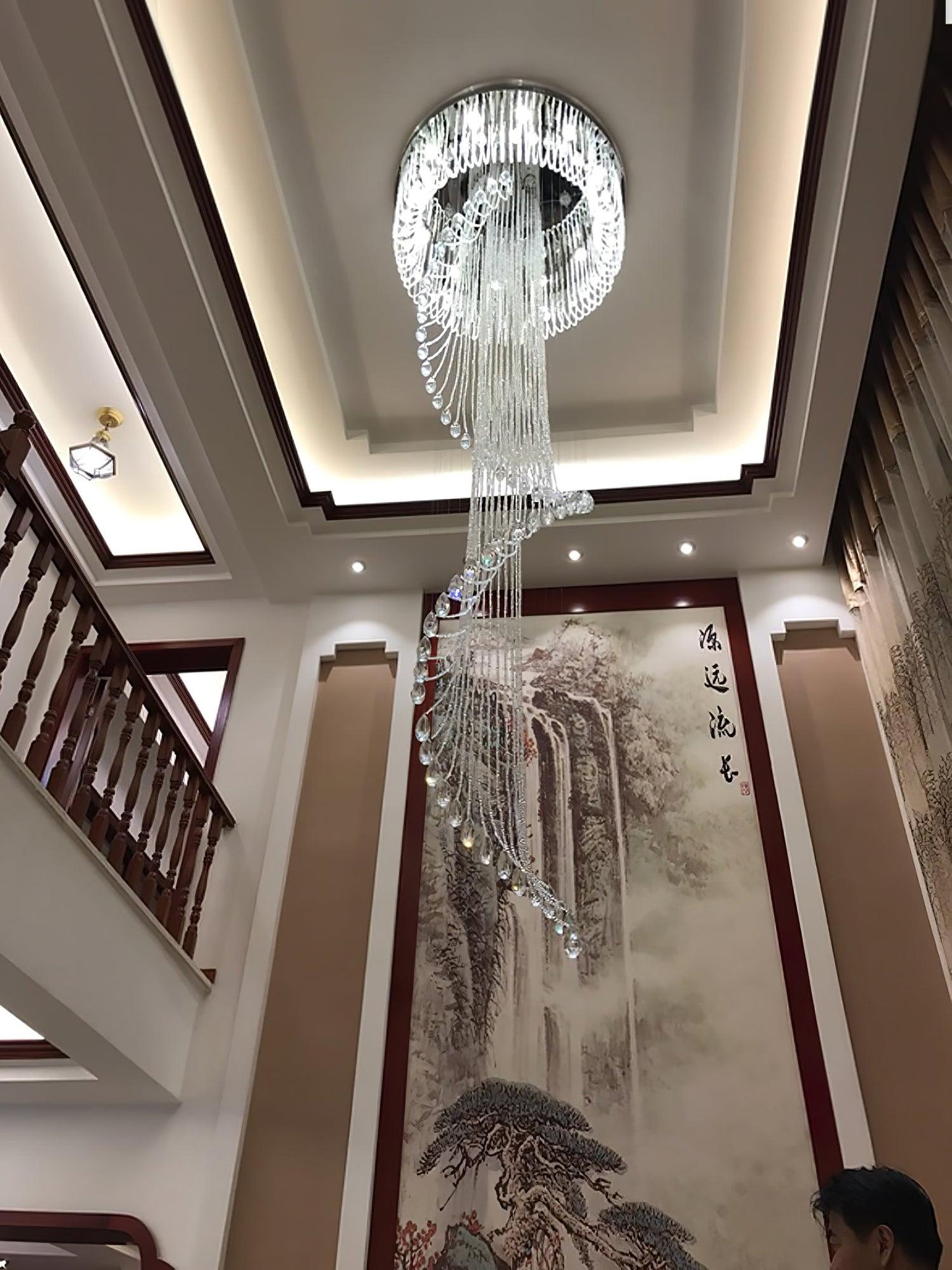Elegant Classic Symphony Spiral Chandelier with Crystal Accents & LED