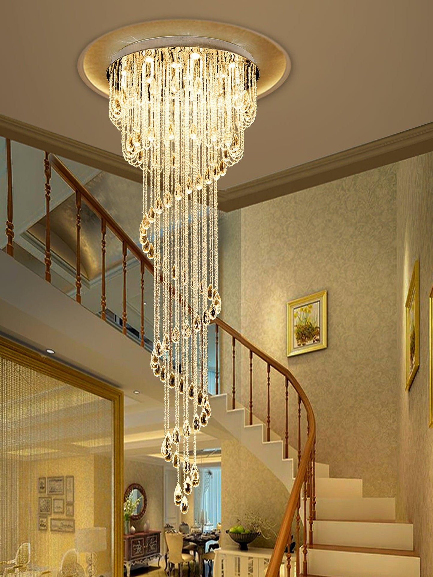 Elegant Classic Symphony Spiral Chandelier with Crystal Accents & LED