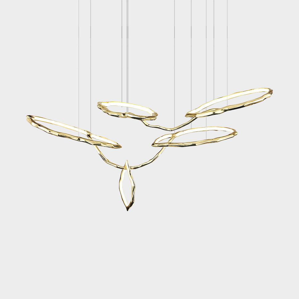 Elegant Brass Chandelier with Adjustable Arms and Ambient Lighting