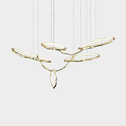 Elegant Brass Chandelier with Adjustable Arms and Ambient Lighting