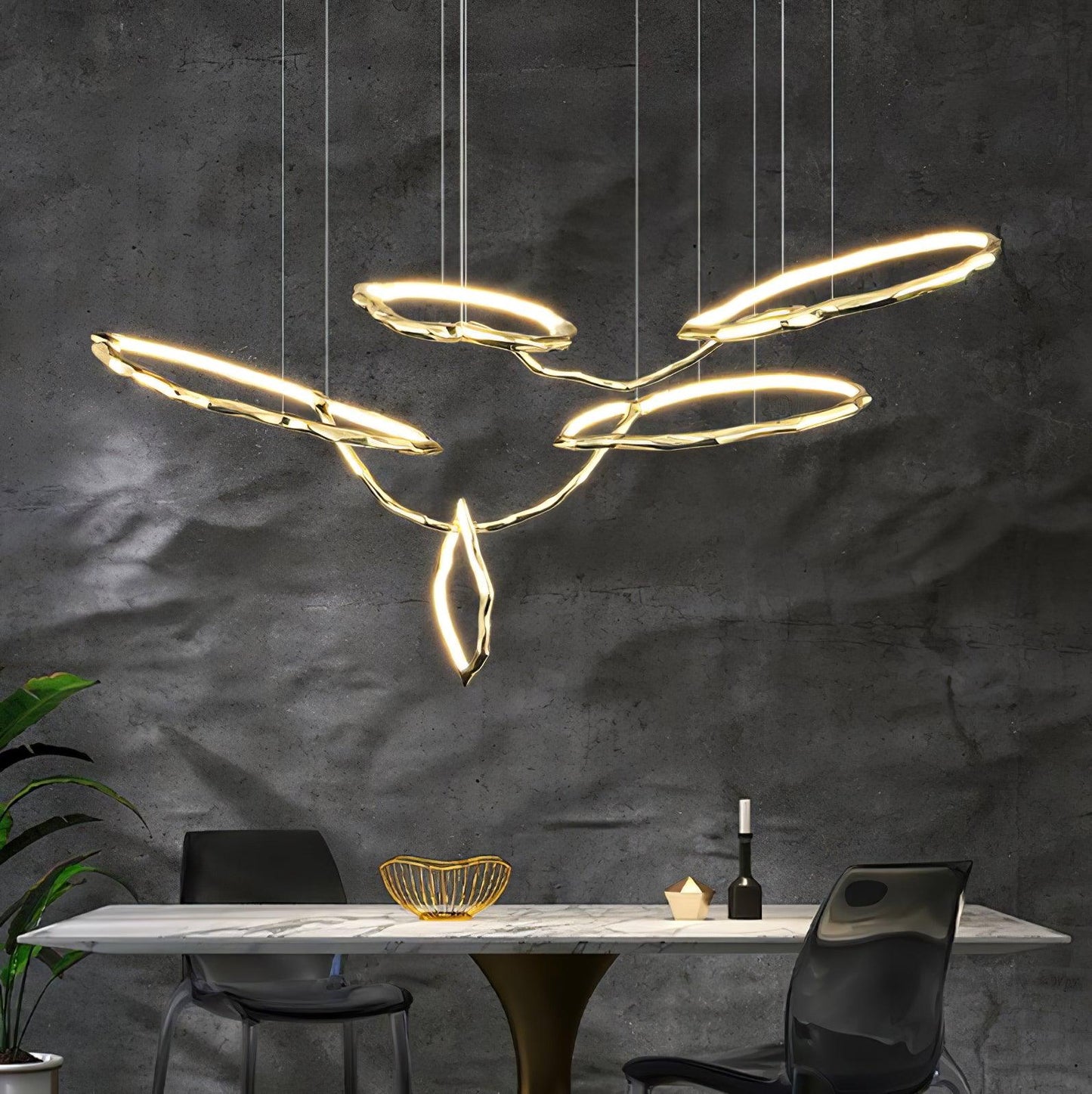 Elegant Brass Chandelier with Adjustable Arms and Ambient Lighting