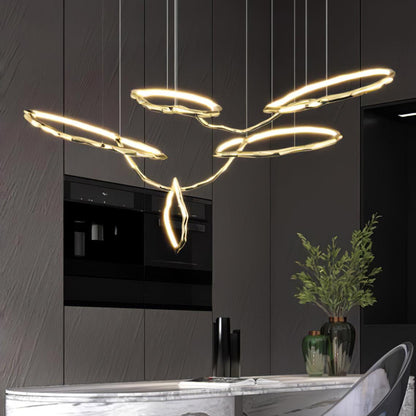 Elegant Brass Chandelier with Adjustable Arms and Ambient Lighting