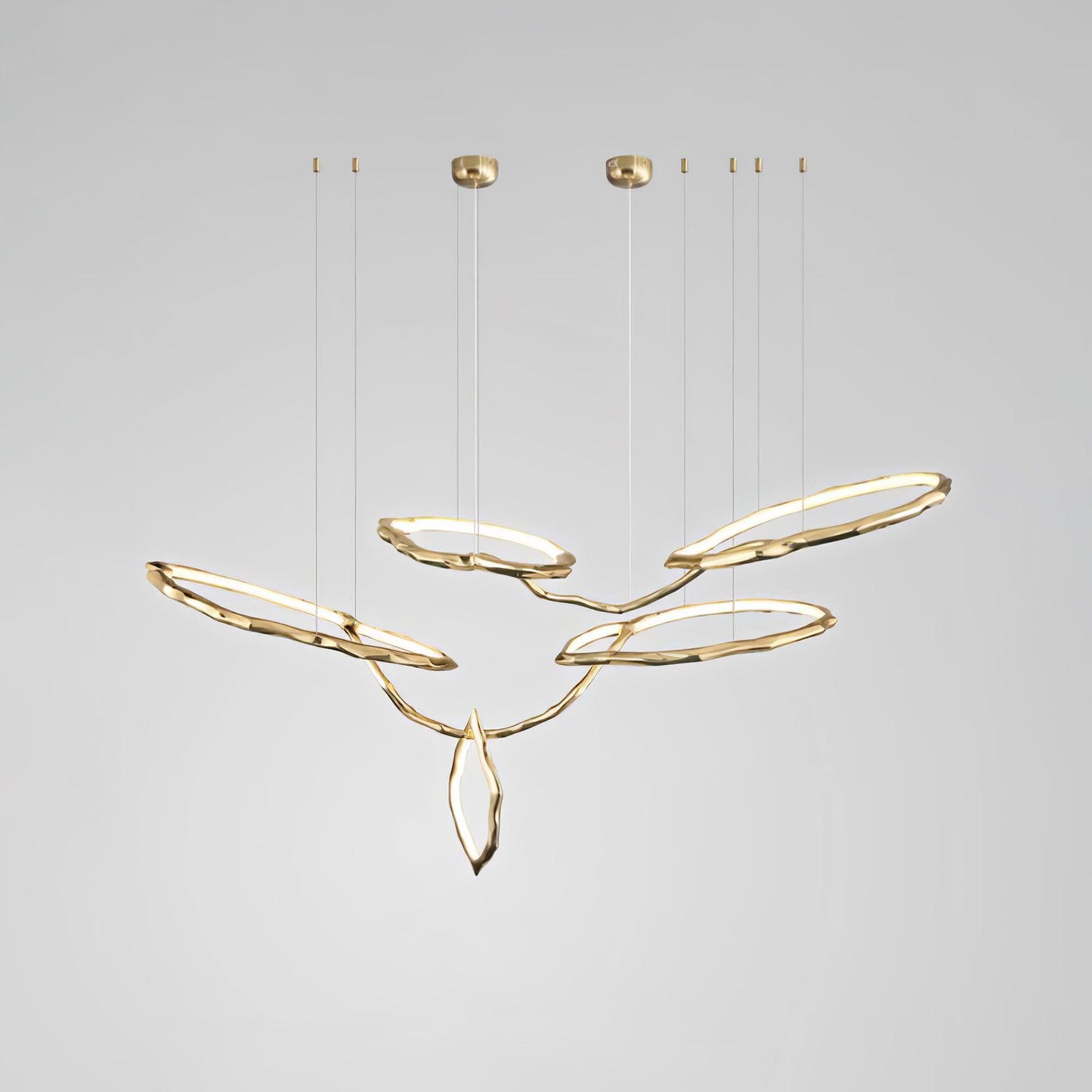 Elegant Brass Chandelier with Adjustable Arms and Ambient Lighting