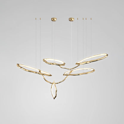 Elegant Brass Chandelier with Adjustable Arms and Ambient Lighting