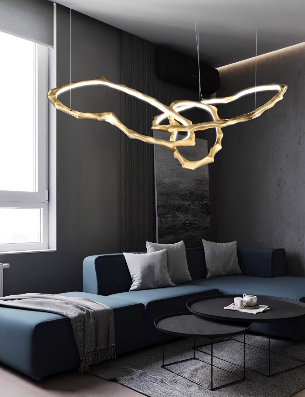 Elegant Brass Chandelier with Adjustable Arms and Ambient Lighting