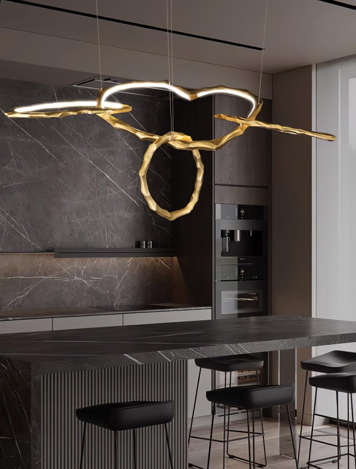 Elegant Brass Chandelier with Adjustable Arms and Ambient Lighting