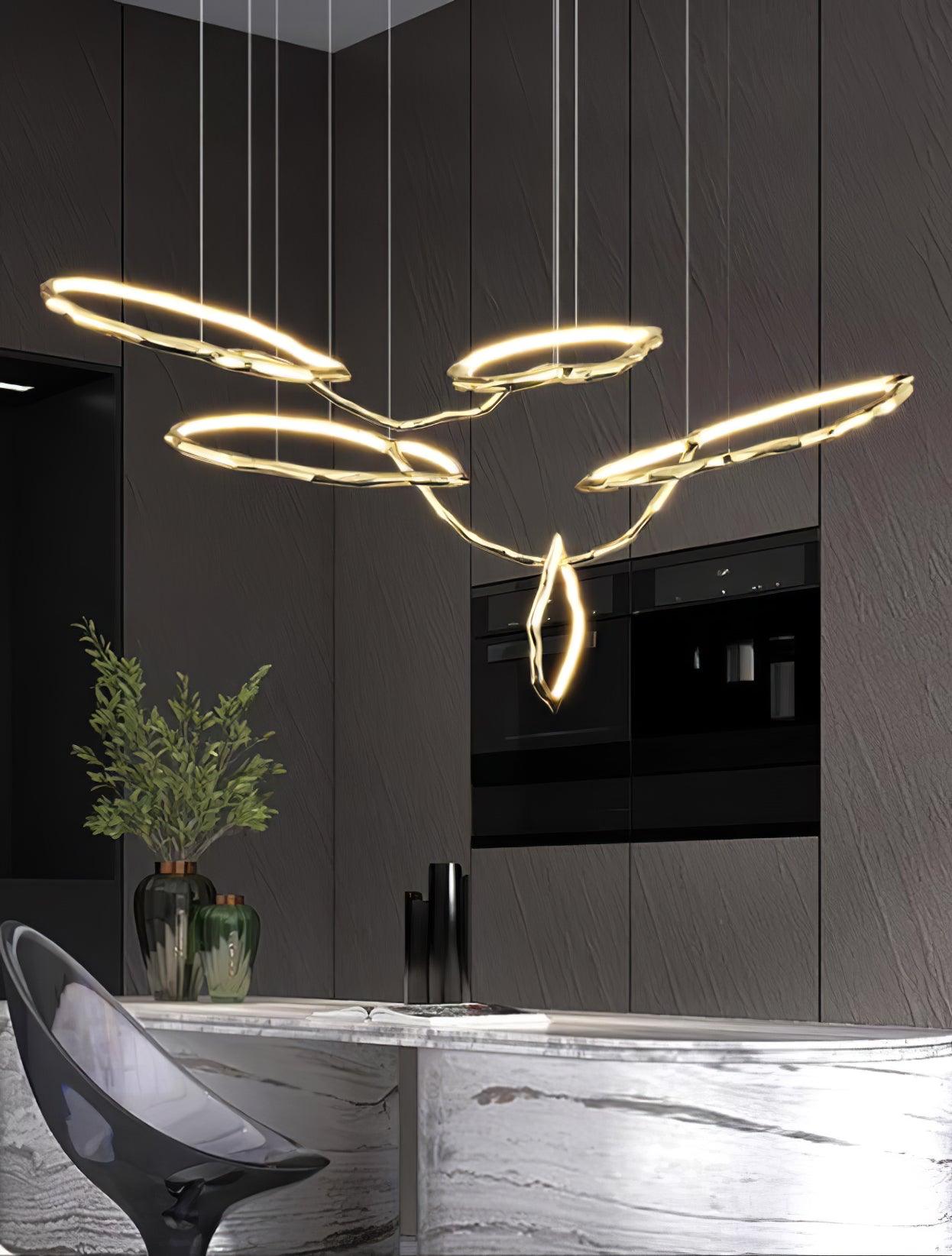 Elegant Brass Chandelier with Adjustable Arms and Ambient Lighting