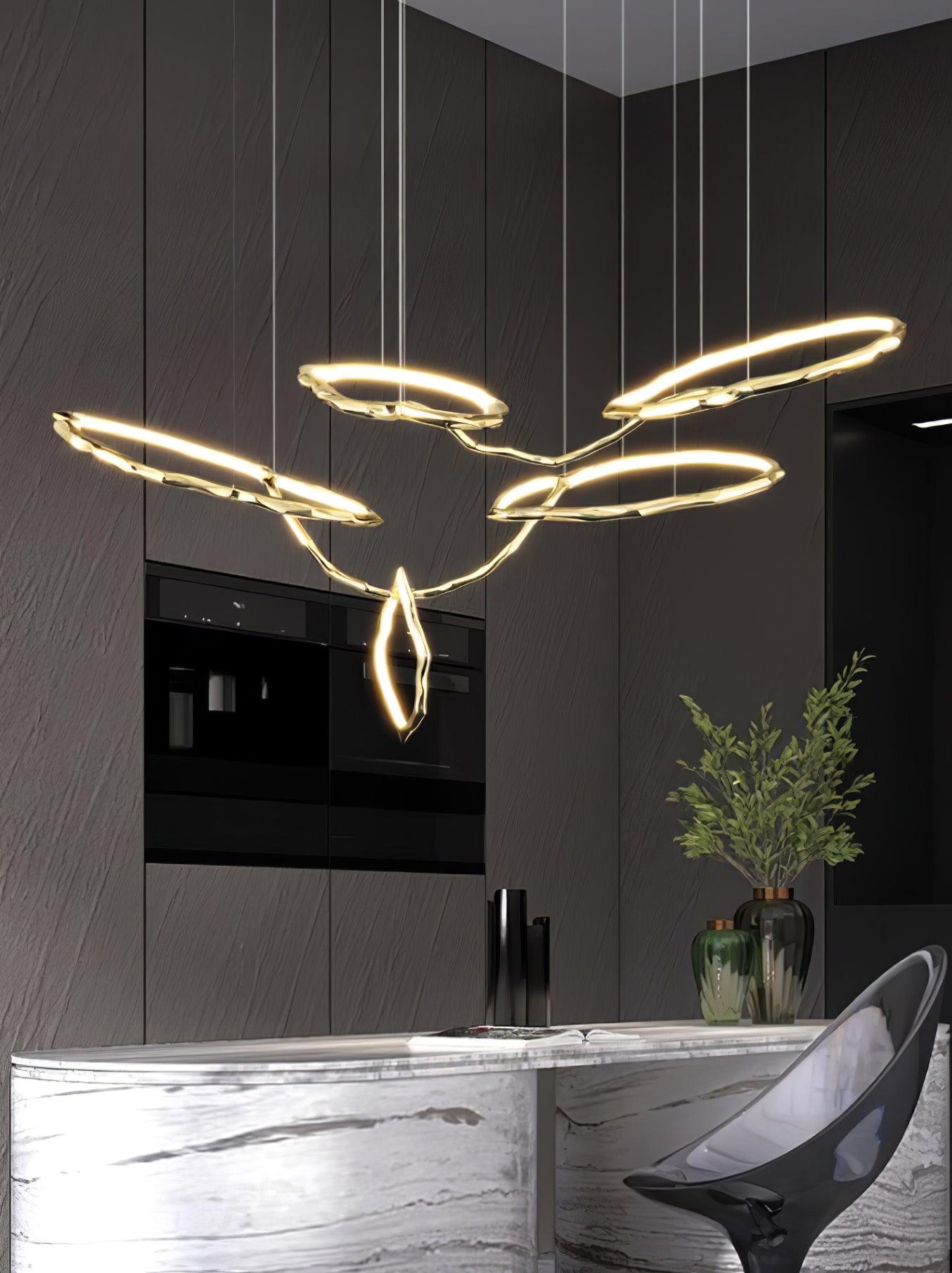 Elegant Brass Chandelier with Adjustable Arms and Ambient Lighting