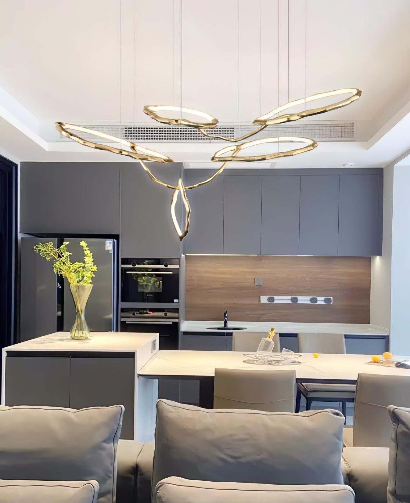 Elegant Brass Chandelier with Adjustable Arms and Ambient Lighting