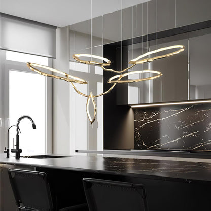 Elegant Brass Chandelier with Adjustable Arms and Ambient Lighting