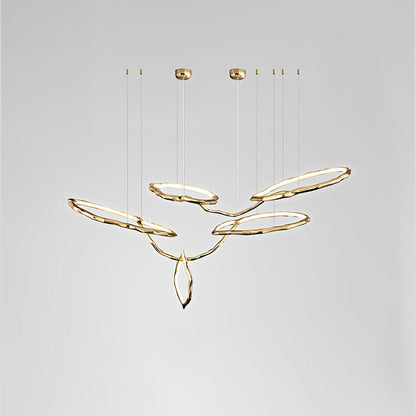 Elegant Brass Chandelier with Adjustable Arms and Ambient Lighting