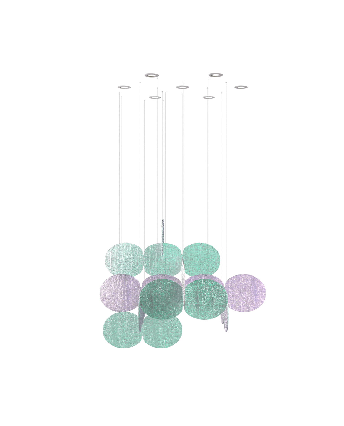 Iridescent Disc Chandelier - Adjustable Height, Energy-Efficient LED
