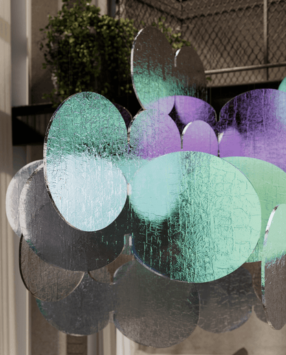 Iridescent Disc Chandelier - Adjustable Height, Energy-Efficient LED