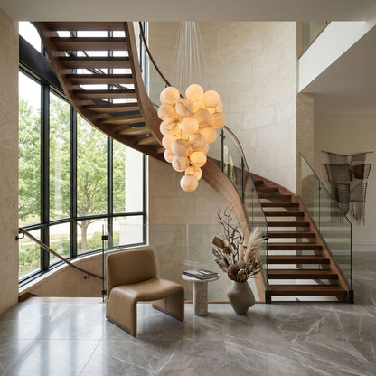 Elegant Alabaster Globe Chandelier with Adjustable Height & Soft Light