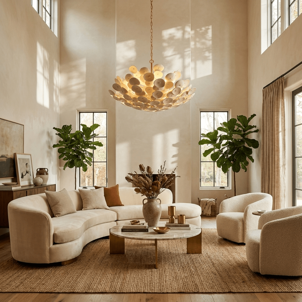 Coconut Disc Chandelier - Eco-Friendly Design with Adjustable Height