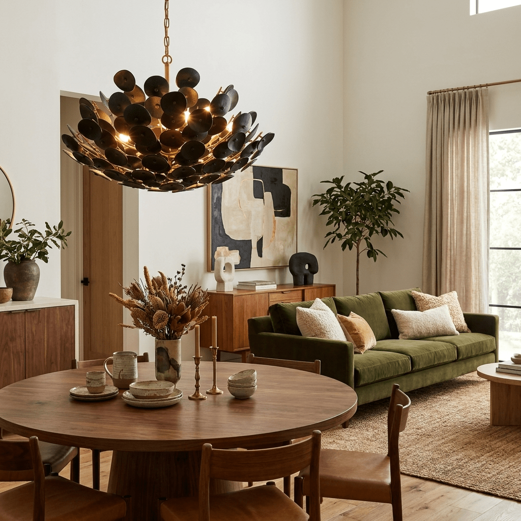 Coconut Disc Chandelier - Eco-Friendly Design with Adjustable Height