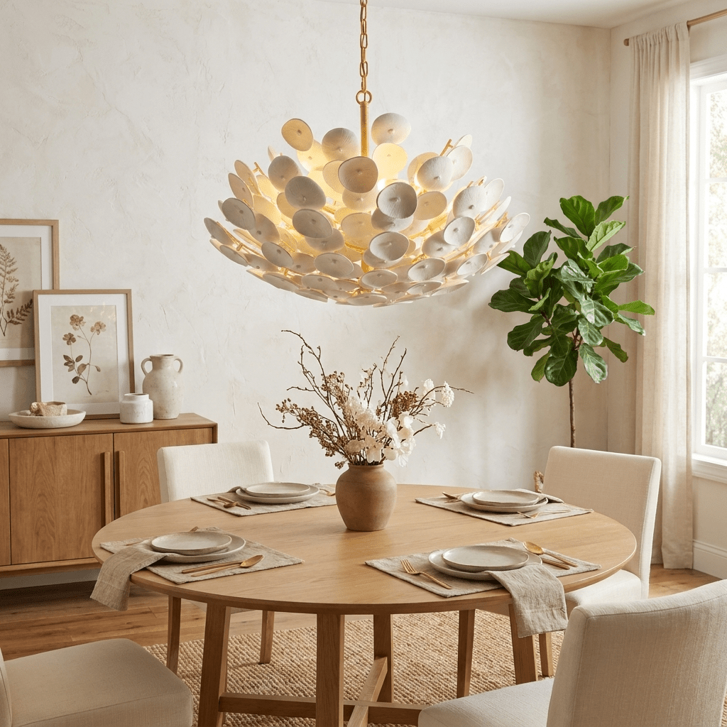Coconut Disc Chandelier - Eco-Friendly Design with Adjustable Height