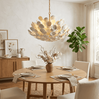 Coconut Disc Chandelier - Eco-Friendly Design with Adjustable Height